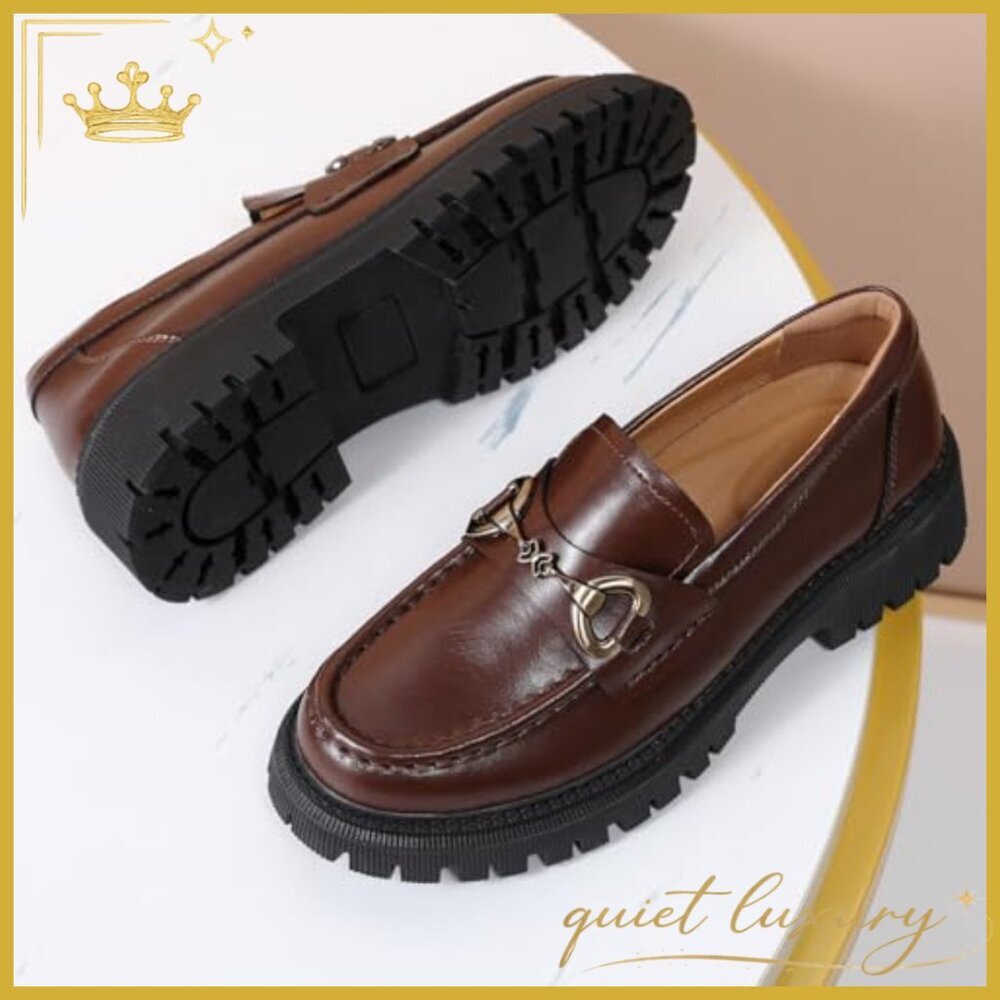 Leather Platform Loafers with Chunky Heel for Office and Casual Wear - Picture 5 of 7